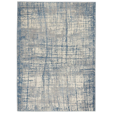 CK Rush CK950 Modern Crosshatched Linear Abstract Distressed Hi-Low Textured Low-Profile Short-Pile Ivory/Blue Rug-Calvin Klein-Rug Love - The Most Loved Rug Store